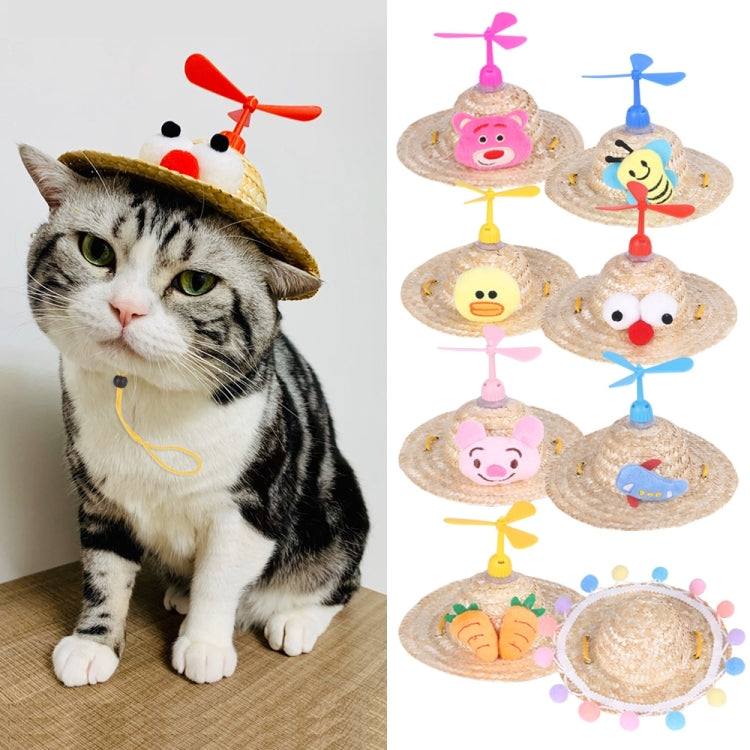 Pet Bamboo Dragonfly Straw Hat Headdress Cat Dog Decoration, S, M, L