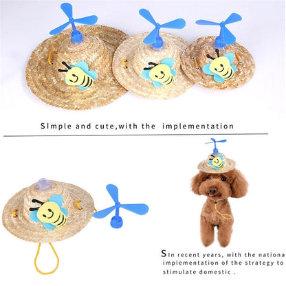 Pet Bamboo Dragonfly Straw Hat Headdress Cat Dog Decoration, S, M, L