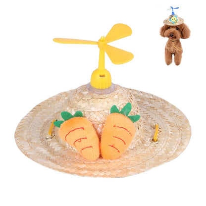 Pet Bamboo Dragonfly Straw Hat Headdress Cat Dog Decoration, S, M, L