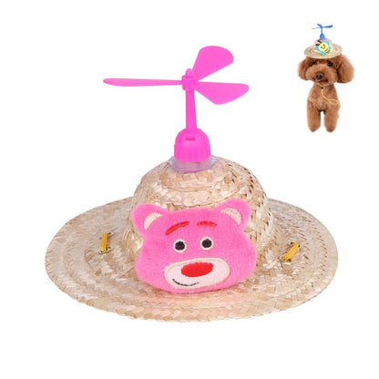 Pet Bamboo Dragonfly Straw Hat Headdress Cat Dog Decoration, S, M, L