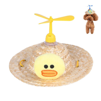 Pet Bamboo Dragonfly Straw Hat Headdress Cat Dog Decoration, S, M, L