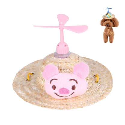 Pet Bamboo Dragonfly Straw Hat Headdress Cat Dog Decoration, S, M, L