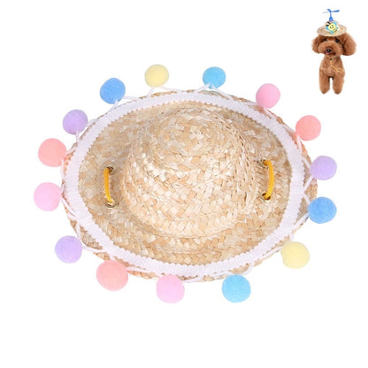 Pet Bamboo Dragonfly Straw Hat Headdress Cat Dog Decoration, S, M, L