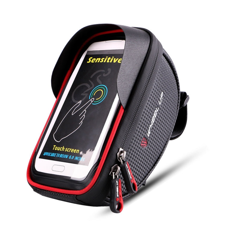 WHEEL UP Anti-splashing Touch Screen Bicycle Mobile Phone Bag Mountain Bike Front Beam Bag Riding Handlebar Bag, Black and Red