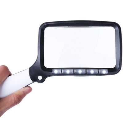2X Handheld Folding Five LED Lights For Elderly People Reading Newspapers HD Acrylic Optical Lens Magnifying Glass, Folding With LED Lights