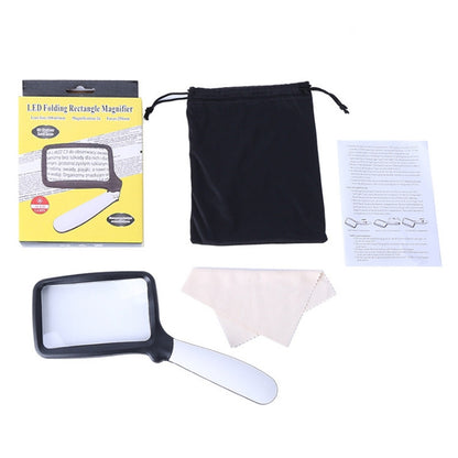 2X Handheld Folding Five LED Lights For Elderly People Reading Newspapers HD Acrylic Optical Lens Magnifying Glass, Folding With LED Lights