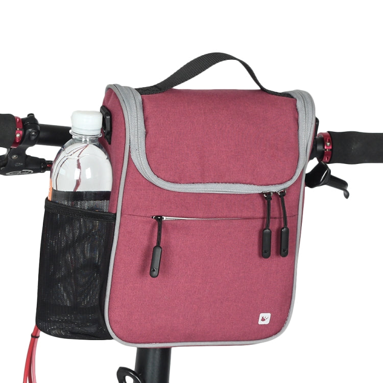 Rhinowalk Bicycle Front Bag Large Capacity Multi-function Handle Bag Folding Bike Electric Bicycle Bag, Dark Gray, Light Rose Red, Full Black