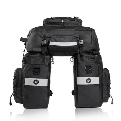 Rhinowalk Three-in-one Multifunctional Bicycle Rear Shelf Pannier Waterproof Long-distance Equipment, Full Black, Black Green