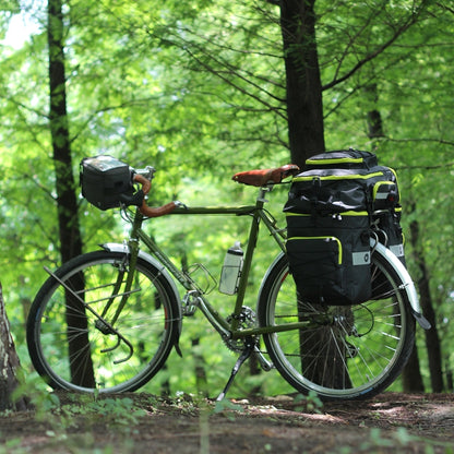 Rhinowalk Three-in-one Multifunctional Bicycle Rear Shelf Pannier Waterproof Long-distance Equipment, Full Black, Black Green