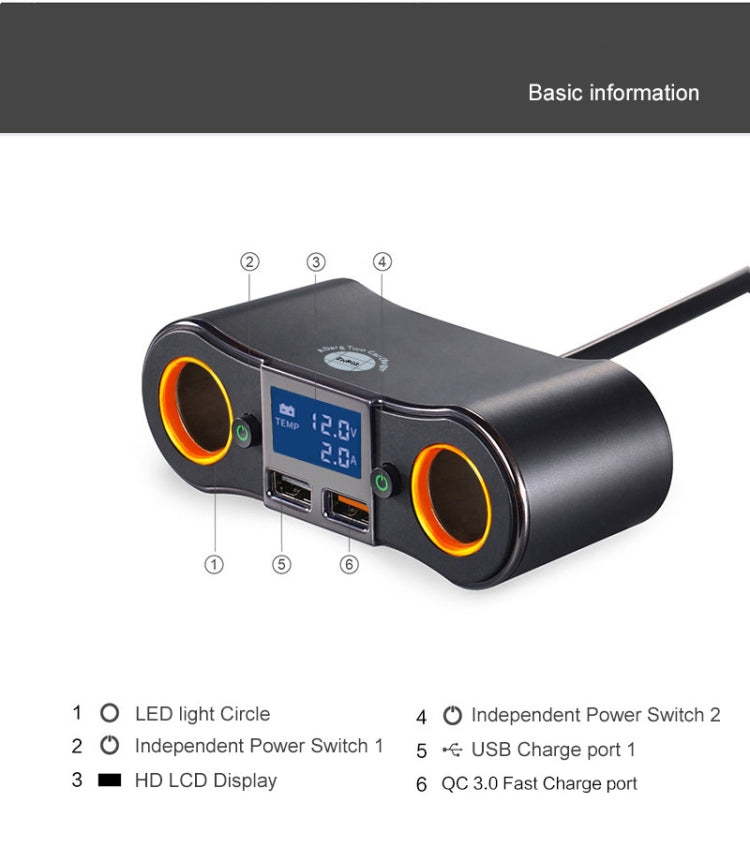 ZNB02 Car Charger Dual USB Car Cigarette Lighter, ZNB02