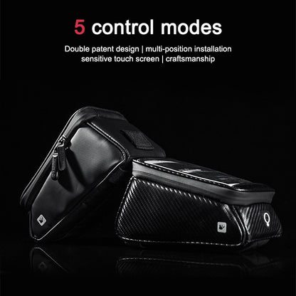 Rhinowalk Bicycle Front Tube Bag Waterproof Mobile Phone Touch Screen Multi-function Bicycle Handlebar Bag, Carbon Fiber Black, Matt Black