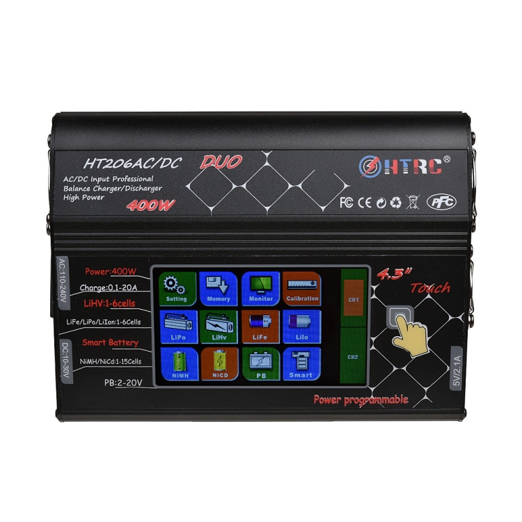 HTRC HT206AC/DC DUO 400W Large Color Screen Touch Dual-way Smart Balance Charger,, US Plug