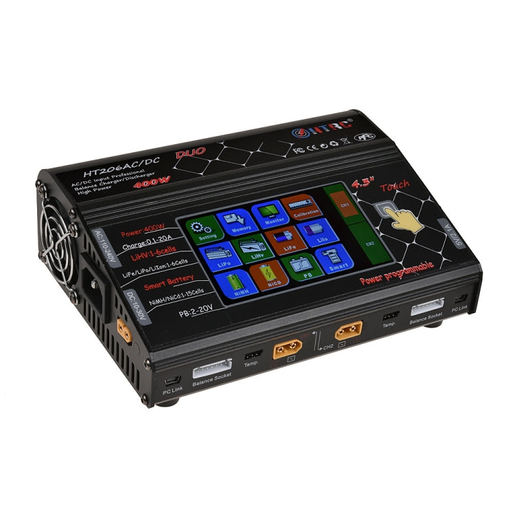 HTRC HT206AC/DC DUO 400W Large Color Screen Touch Dual-way Smart Balance Charger,, US Plug