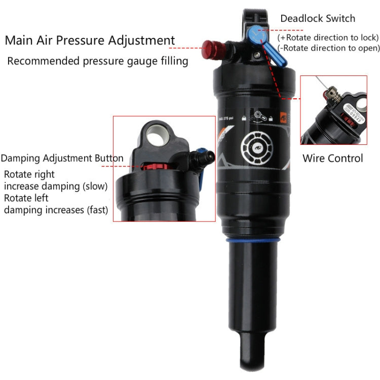DNM AO38 Mountain Soft Tail Frame Rear Shock Absorber XC Air Pressure Rebound Shock Absorber, 165mm Hand Control AO38RC, 210mm Hand Control AO38RC, 165mm Wire Control AO38RL, 190mm Wire Control AO38RL