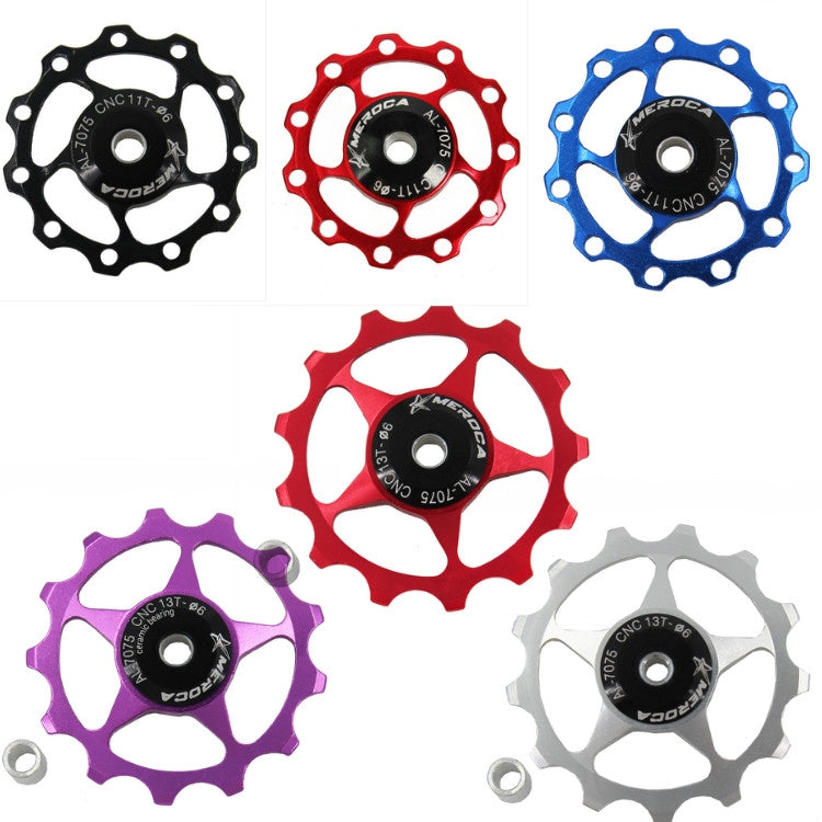 MEROCA Metal Bearings Mountain Bike Road Bike Rear Derailleur Guide Wheel 11T/13T Guide Wheel, 13T Silver, 11T Electroplating Colorful, 13T Electroplating Colorful