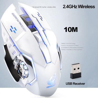 FREEDOM-WOLF X8 2400 DPI 6 Keys 2.4G Wireless Charging Silent Luminous Gaming Mechanical Mouse, X8 Black, X8 Metal Grey, X8 Star Black