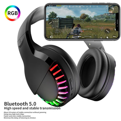 SH33 Bluetooth Wired Dual-mode RGB Headset Mobile Phone Heavy Bass Noise Reduction Gaming Headset, Black, Pink