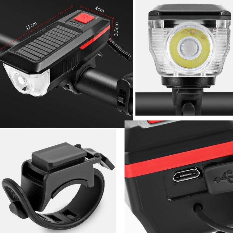 Bicycle Solar Headlight Horn Light Night Riding USB Charging Headlight Bicycle Glare Flashlight Equipment, Red, Green, Blue, Orange