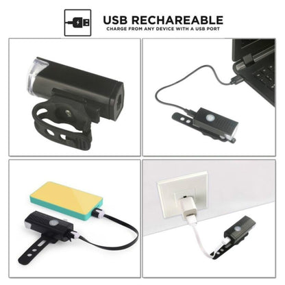 Bicycle USB Charging Headlight Lighting Cycling Equipment, 2255 Light (White), 2255 Light+Ruby Taillight (White), 2255 Light+928 Red Taillight (White), 2255 Light+928 Red Taillight (Black)