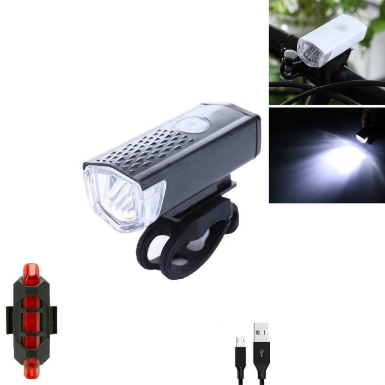 Bicycle USB Charging Headlight Lighting Cycling Equipment, 2255 Light (White), 2255 Light+Ruby Taillight (White), 2255 Light+928 Red Taillight (White), 2255 Light+928 Red Taillight (Black)