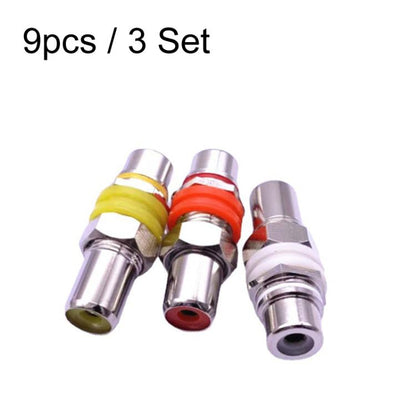 9pcs / 3 Set RCA Female to Female Straight-through Head AV Lotus Butt Joint Extension Head Audio and Video Adapter, Color Random