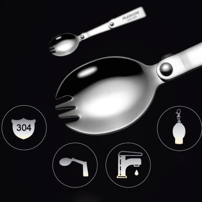 2PCS Stainless Steel Folding Fork Spoon Integrated Dual-use Picnic Portable Tableware, Random Color Delivery, Spoon, Fork