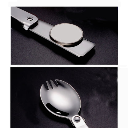 2PCS Stainless Steel Folding Fork Spoon Integrated Dual-use Picnic Portable Tableware, Random Color Delivery, Spoon, Fork