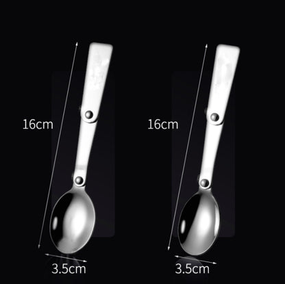 2PCS Stainless Steel Folding Fork Spoon Integrated Dual-use Picnic Portable Tableware, Random Color Delivery, Spoon, Fork