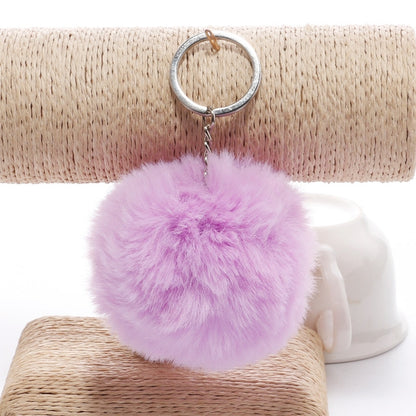 Simple Key Chain Fur Ball Pompon Keychain Pompom Artificial Rabbit Fur Animal Keychains for Woman Car Bag Key Rings