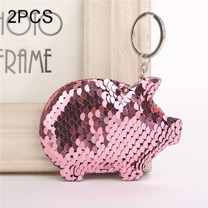 2PCS Cute Chaveiro Pig Keychain Glitter Pompom Sequins Key Chain Gifts for Women Llaveros Mujer Car Bag Accessories Key Ring, Pig Shape(Colorful), Pig Shape(blue), Pig Shape (Pink), Pig Shape(Magenta)