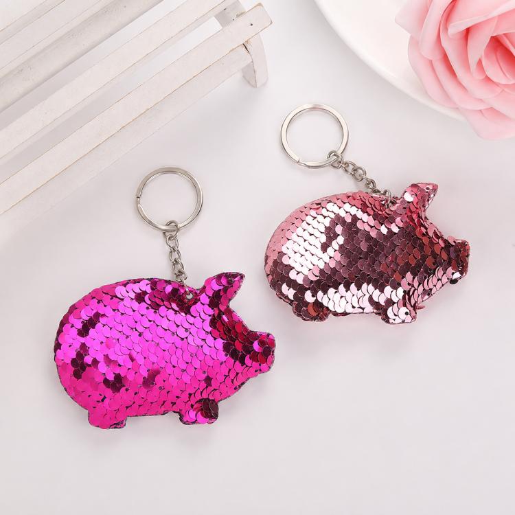 2PCS Cute Chaveiro Pig Keychain Glitter Pompom Sequins Key Chain Gifts for Women Llaveros Mujer Car Bag Accessories Key Ring, Pig Shape(Colorful), Pig Shape(blue), Pig Shape (Pink), Pig Shape(Magenta)