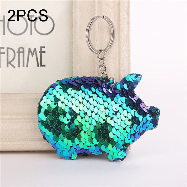 2PCS Cute Chaveiro Pig Keychain Glitter Pompom Sequins Key Chain Gifts for Women Llaveros Mujer Car Bag Accessories Key Ring, Pig Shape(Colorful), Pig Shape(blue), Pig Shape (Pink), Pig Shape(Magenta)
