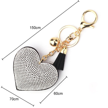 Heart Keychain Leather Tassel Gold Key Holder Metal Crystal Key Chain Keyring Charm Bag Auto Pendant Gift, purple, green, dark blue, lake blue, silver white, watermelon red, light blue, orange, black white, magenta, black gray, yellow, light red, red