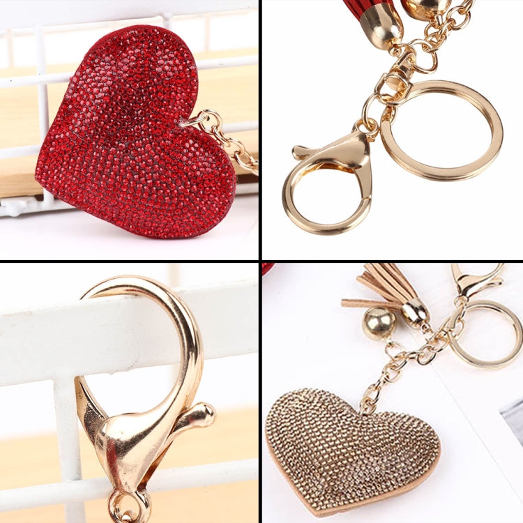 Heart Keychain Leather Tassel Gold Key Holder Metal Crystal Key Chain Keyring Charm Bag Auto Pendant Gift, purple, green, dark blue, lake blue, silver white, watermelon red, light blue, orange, black white, magenta, black gray, yellow, light red, red