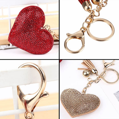 Heart Keychain Leather Tassel Gold Key Holder Metal Crystal Key Chain Keyring Charm Bag Auto Pendant Gift, purple, green, dark blue, lake blue, silver white, watermelon red, light blue, orange, black white, magenta, black gray, yellow, light red, red