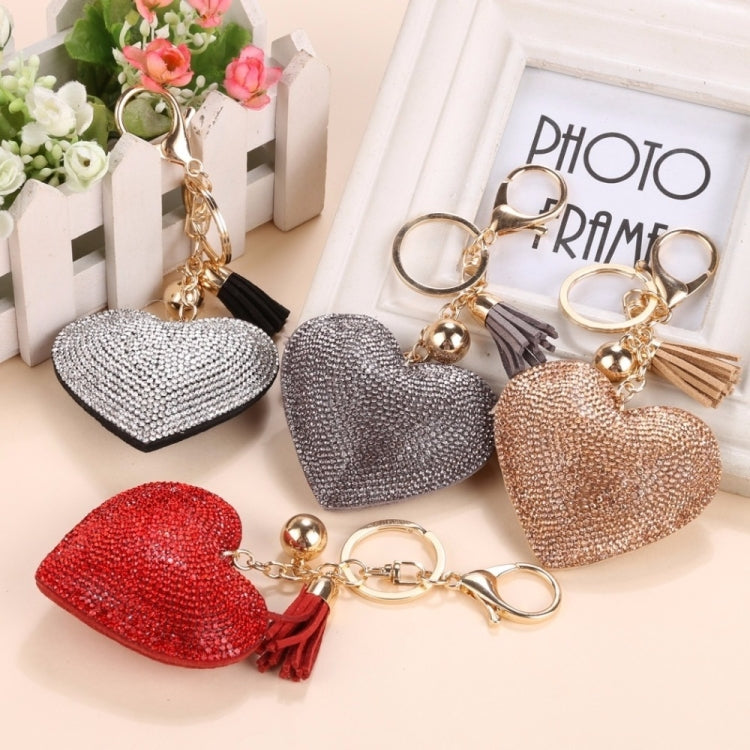 Heart Keychain Leather Tassel Gold Key Holder Metal Crystal Key Chain Keyring Charm Bag Auto Pendant Gift, purple, green, dark blue, lake blue, silver white, watermelon red, light blue, orange, black white, magenta, black gray, yellow, light red, red