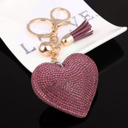 Heart Keychain Leather Tassel Gold Key Holder Metal Crystal Key Chain Keyring Charm Bag Auto Pendant Gift, purple, green, dark blue, lake blue, silver white, watermelon red, light blue, orange, black white, magenta, black gray, yellow, light red, red