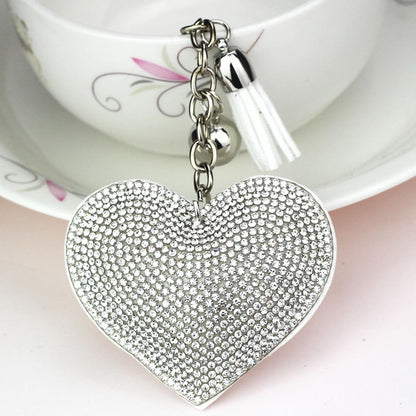 Heart Keychain Leather Tassel Gold Key Holder Metal Crystal Key Chain Keyring Charm Bag Auto Pendant Gift, purple, green, dark blue, lake blue, silver white, watermelon red, light blue, orange, black white, magenta, black gray, yellow, light red, red