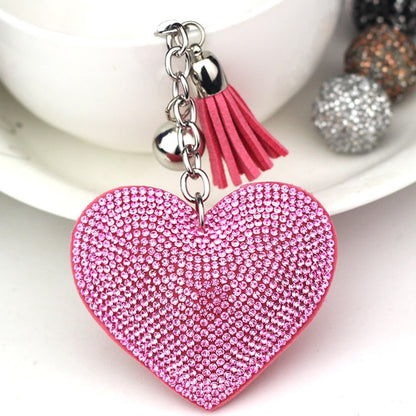 Heart Keychain Leather Tassel Gold Key Holder Metal Crystal Key Chain Keyring Charm Bag Auto Pendant Gift, purple, green, dark blue, lake blue, silver white, watermelon red, light blue, orange, black white, magenta, black gray, yellow, light red, red