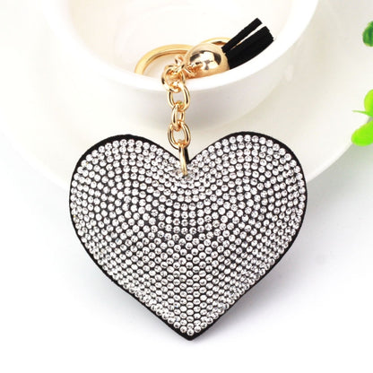 Heart Keychain Leather Tassel Gold Key Holder Metal Crystal Key Chain Keyring Charm Bag Auto Pendant Gift, purple, green, dark blue, lake blue, silver white, watermelon red, light blue, orange, black white, magenta, black gray, yellow, light red, red