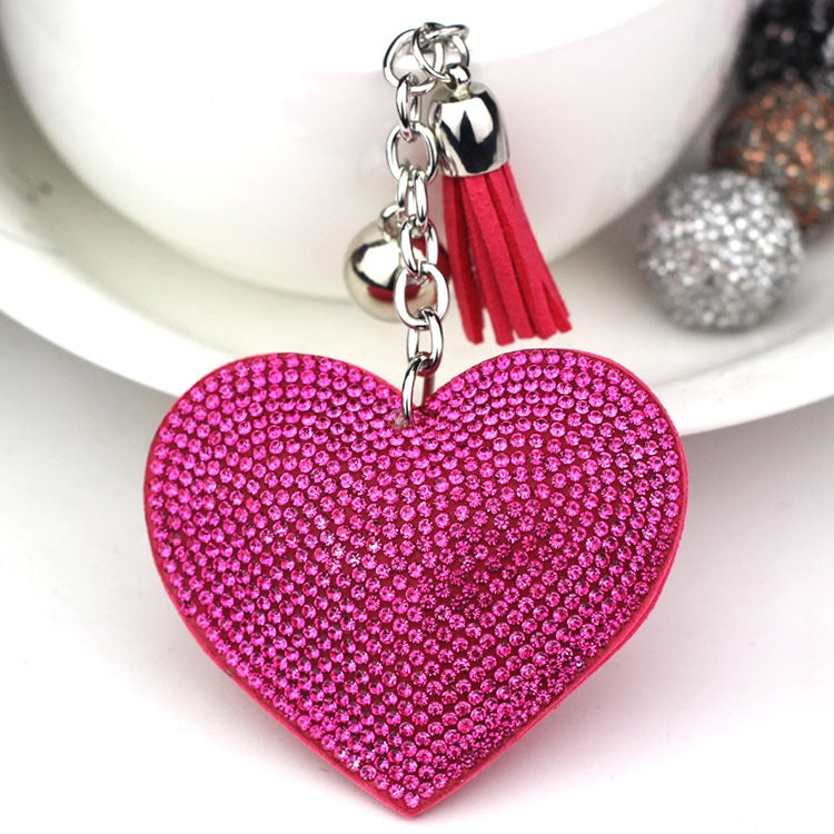 Heart Keychain Leather Tassel Gold Key Holder Metal Crystal Key Chain Keyring Charm Bag Auto Pendant Gift, purple, green, dark blue, lake blue, silver white, watermelon red, light blue, orange, black white, magenta, black gray, yellow, light red, red