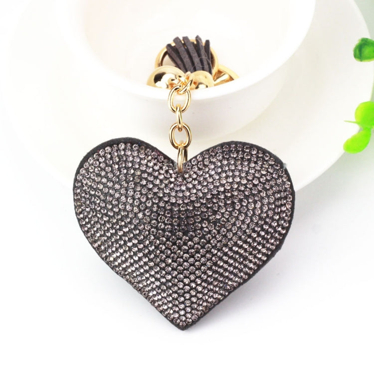 Heart Keychain Leather Tassel Gold Key Holder Metal Crystal Key Chain Keyring Charm Bag Auto Pendant Gift, purple, green, dark blue, lake blue, silver white, watermelon red, light blue, orange, black white, magenta, black gray, yellow, light red, red