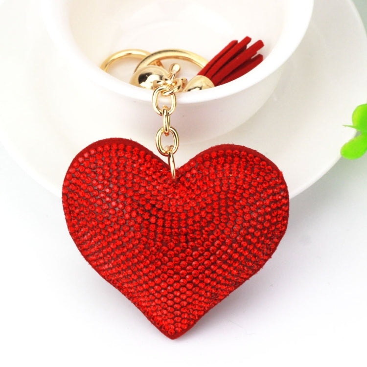 Heart Keychain Leather Tassel Gold Key Holder Metal Crystal Key Chain Keyring Charm Bag Auto Pendant Gift, purple, green, dark blue, lake blue, silver white, watermelon red, light blue, orange, black white, magenta, black gray, yellow, light red, red