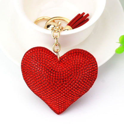 Heart Keychain Leather Tassel Gold Key Holder Metal Crystal Key Chain Keyring Charm Bag Auto Pendant Gift, purple, green, dark blue, lake blue, silver white, watermelon red, light blue, orange, black white, magenta, black gray, yellow, light red, red
