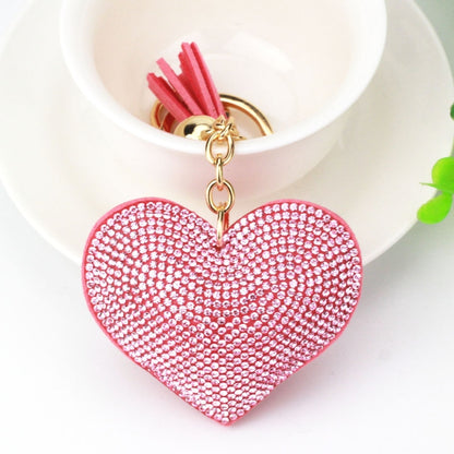 Heart Keychain Leather Tassel Gold Key Holder Metal Crystal Key Chain Keyring Charm Bag Auto Pendant Gift, purple, green, dark blue, lake blue, silver white, watermelon red, light blue, orange, black white, magenta, black gray, yellow, light red, red