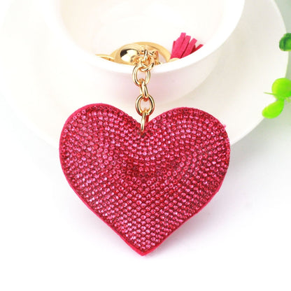 Heart Keychain Leather Tassel Gold Key Holder Metal Crystal Key Chain Keyring Charm Bag Auto Pendant Gift, purple, green, dark blue, lake blue, silver white, watermelon red, light blue, orange, black white, magenta, black gray, yellow, light red, red