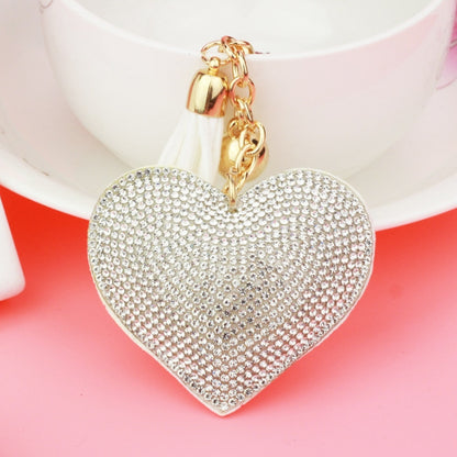 Heart Keychain Leather Tassel Gold Key Holder Metal Crystal Key Chain Keyring Charm Bag Auto Pendant Gift, purple, green, dark blue, lake blue, silver white, watermelon red, light blue, orange, black white, magenta, black gray, yellow, light red, red