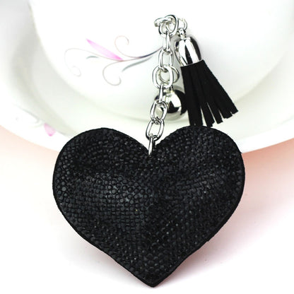 Heart Keychain Leather Tassel Gold Key Holder Metal Crystal Key Chain Keyring Charm Bag Auto Pendant Gift, purple, green, dark blue, lake blue, silver white, watermelon red, light blue, orange, black white, magenta, black gray, yellow, light red, red