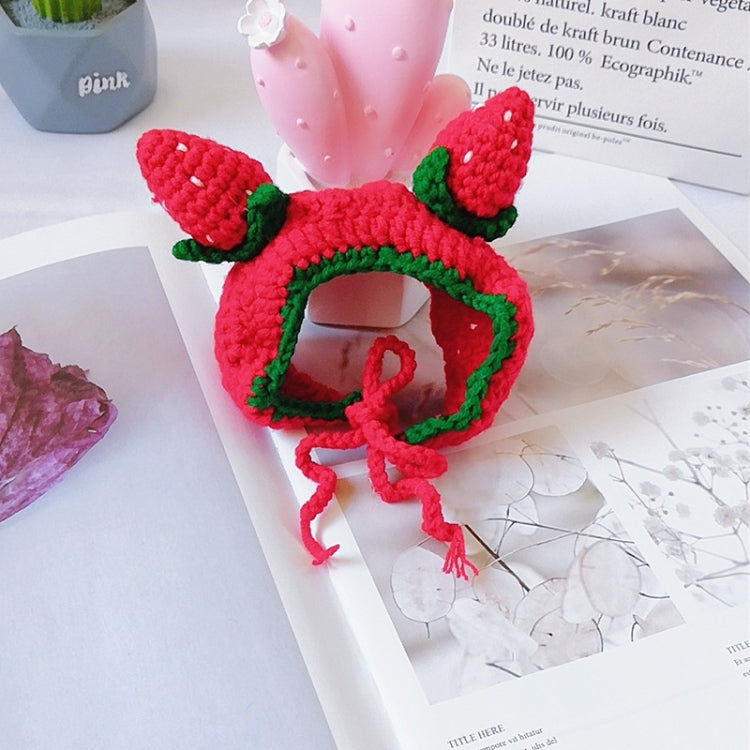 Cute Strawberry Headgear Handmade Knitted Hat Pet Accessories, S, M