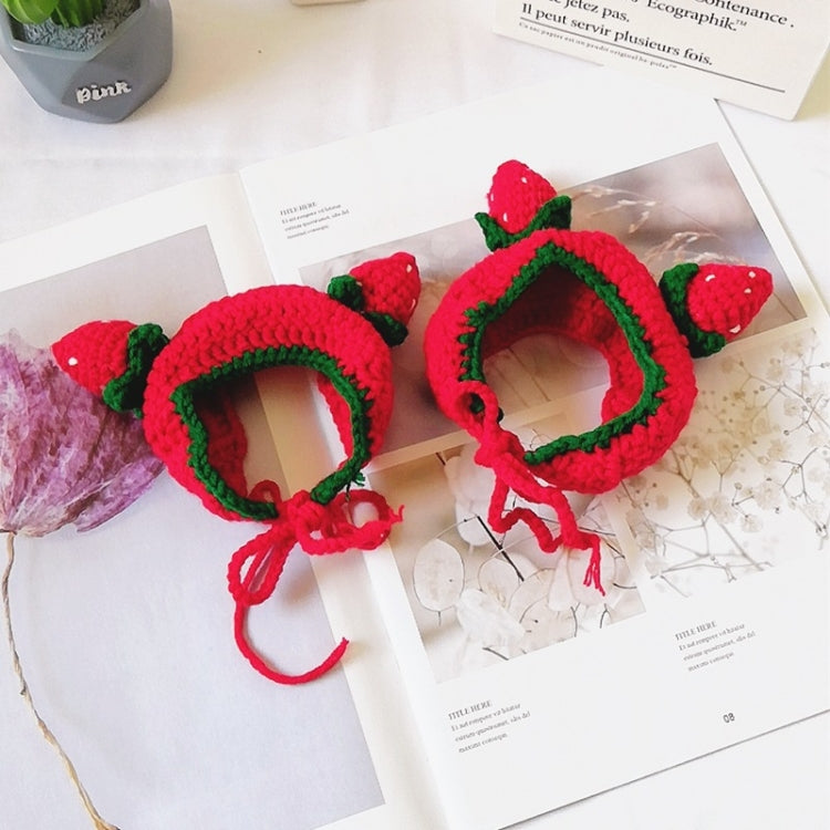 Cute Strawberry Headgear Handmade Knitted Hat Pet Accessories, S, M